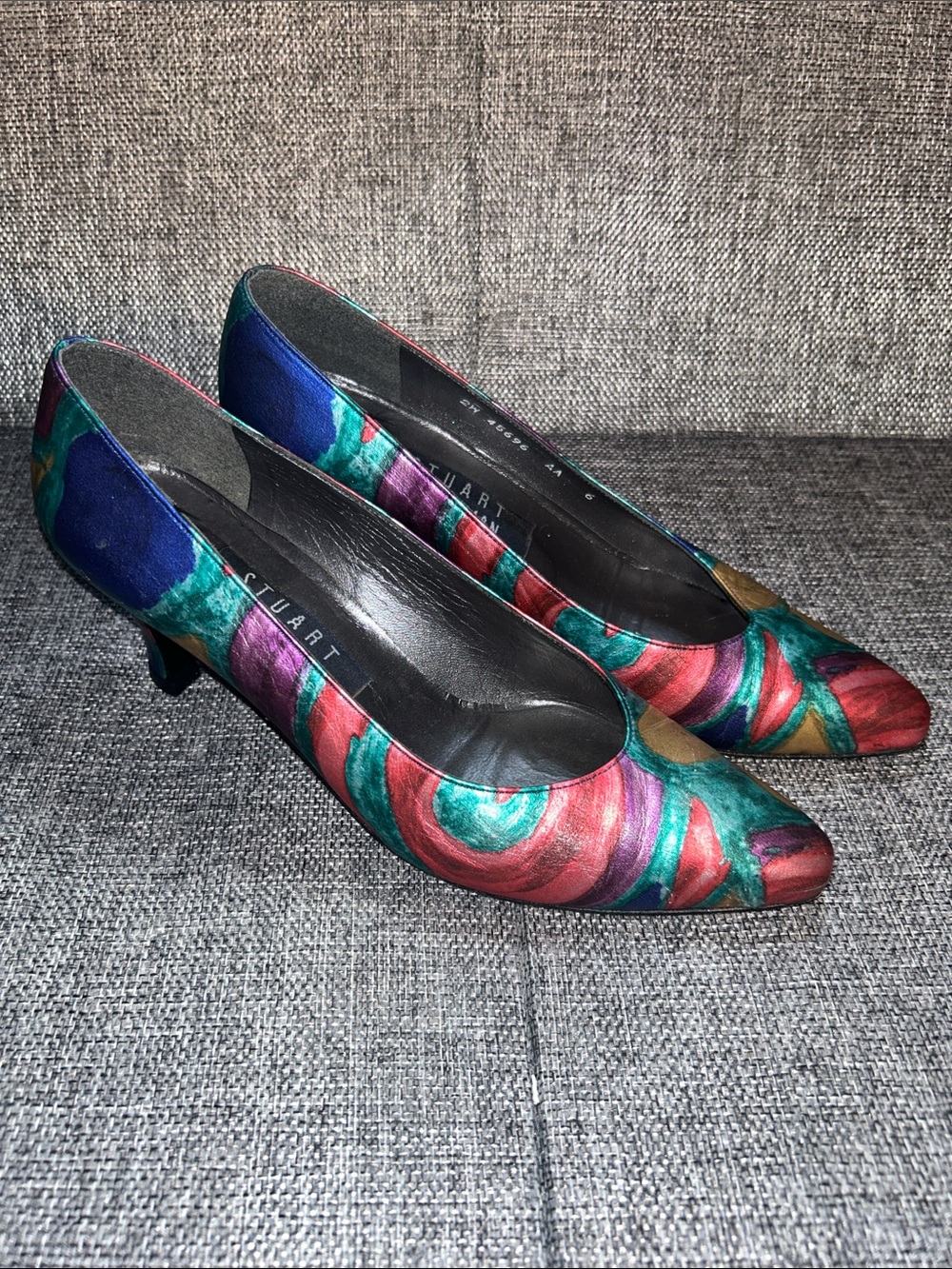 Stuart Weitzman Multicolor Floral Satin Pointed Pumps